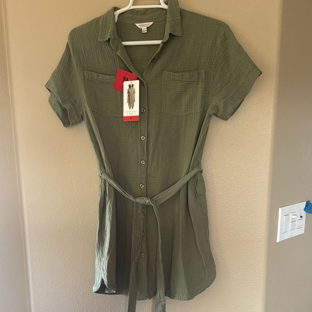 Maternity Weatherproof Olive Green Button-Up Shirt Dress
